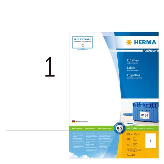 HERMA Etykiety samoprzylepne PREMIUM, 210x297 mm, 100 arkuszy A4 Herma