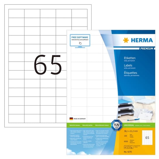 HERMA Etykiety samoprzylepne PREMIUM, 38,1x21,2 mm, 100 arkuszy A4 Herma