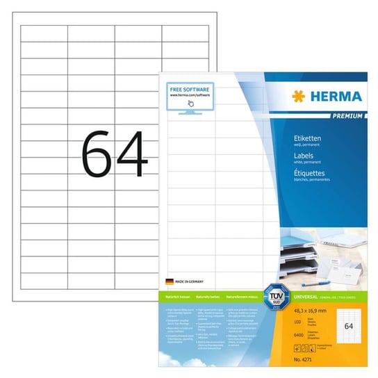 HERMA Etykiety samoprzylepne PREMIUM, 48,3x16,9 mm, 100 arkuszy A4 Herma