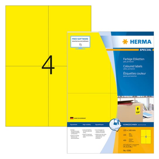 HERMA Samoprzylepne etykiety, 105x148 mm, 100 arkuszy A4, żółte Herma