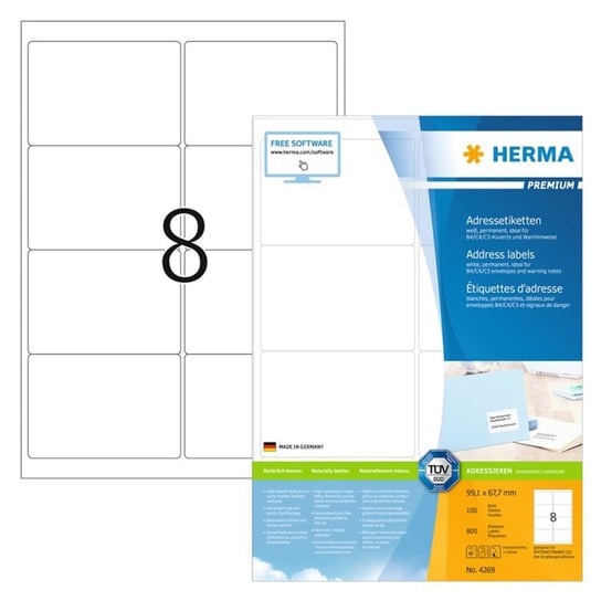 HERMA Samoprzylepne etykiety adresowe, 99,1x67,7 mm, 100 arkuszy A4 Herma
