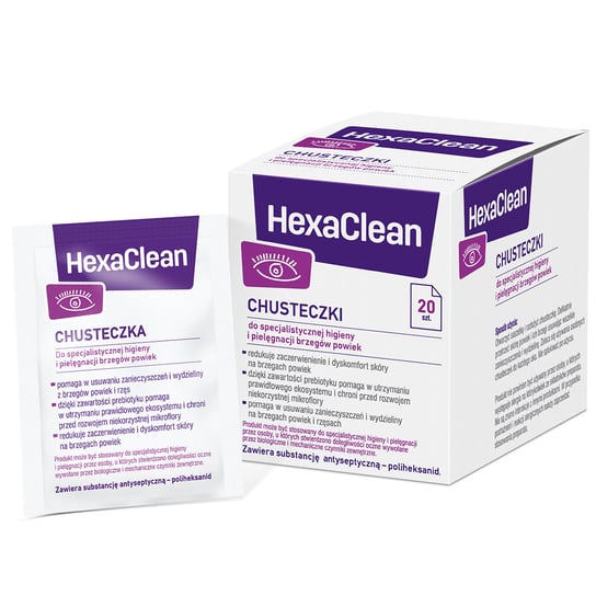 HexaClean, chusteczki do pielęgnacji brzegów powiek, 20 sztuk Verco
