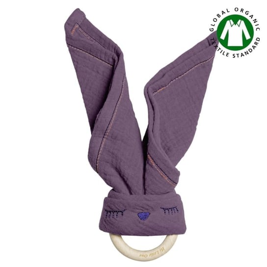 Hi Little One - Przytulanka Z Organicznej Bio Bawełny Gots Z Gryzakiem Sleepy Bunny Cozy Muslin With Wood Teether 2In Lavender Hi Little One