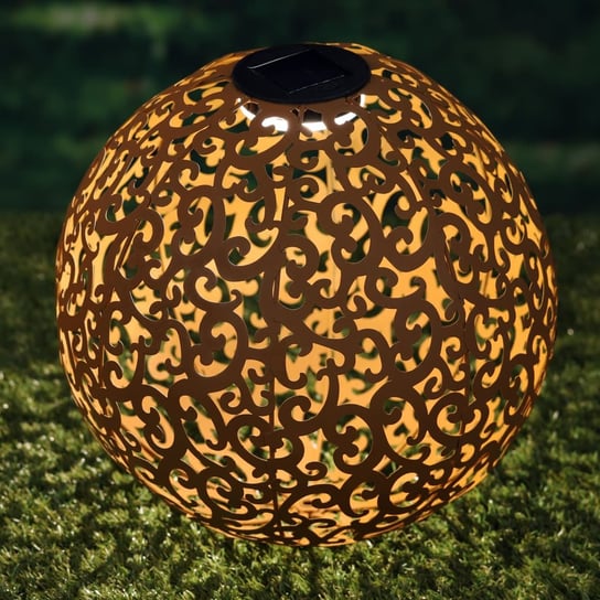 HI Solarna lampa ogrodowa LED w kształcie kuli, 28,5cm, metal, brązowa HI