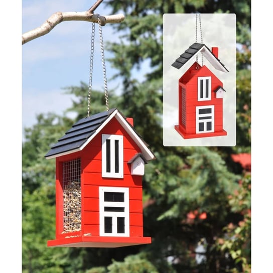 HI Wiszący karmnik dla ptaków-domek, 14x12x22 cm, czerwono-biały HI