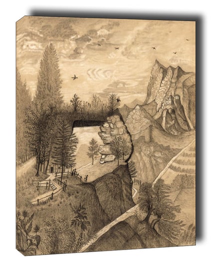 Hikers climbing up to a Mountain Chalet - obraz na płótnie 50x70 cm Galeria Plakatu