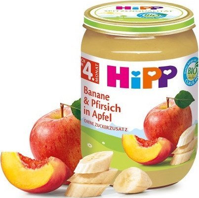 HiPP, Bio, deserek z brzoskwiń bananów i jabłek, 190 g Hipp