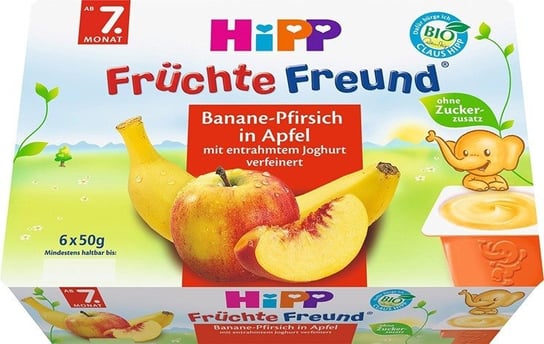 HiPP, Bio, deserek z jabłek bananów brzoskwiń jogurtu, 6x50 g Hipp
