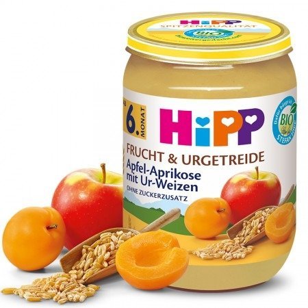 HiPP, Bio, deserek z jabłek moreli i pszenicy kamut, 190 g Hipp