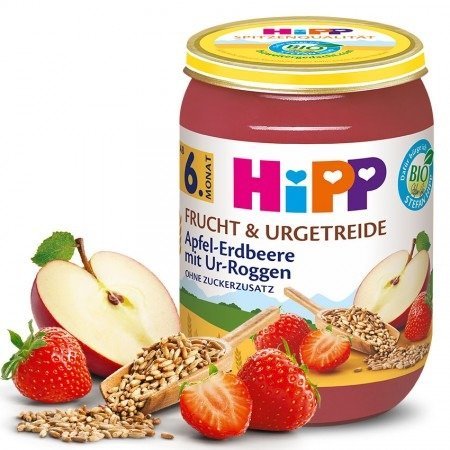 HiPP, Bio, deserek z jabłek truskawek i pierwotnego żyta, 190 g Hipp