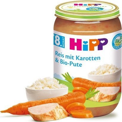 HiPP, Bio, indyk z ryżem i marchewką, 220 g Hipp