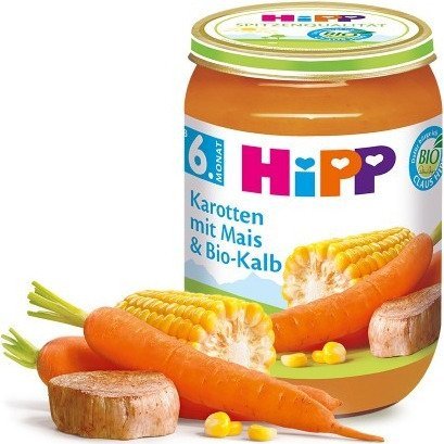 HiPP, Bio, marchew z kukurydzą i cielęciną, 190 g Hipp