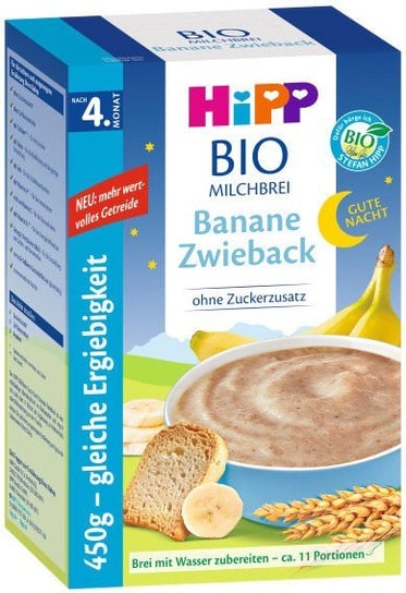 HiPP, Bio, mleczna kaszka bananowa z sucharkiem na noc, 2x225 g Hipp