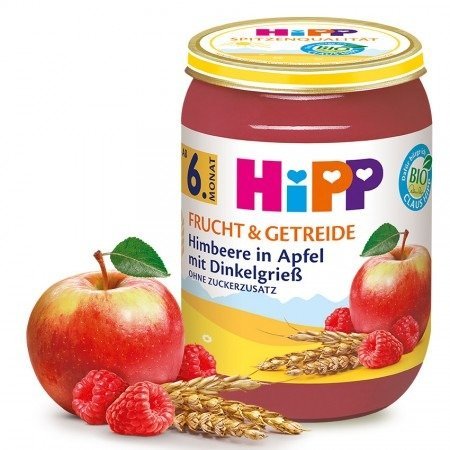 HiPP, Bio, mus owocowy z malin jabłek i orkiszu, 190 g Hipp