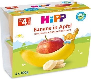 HiPP, Bio, owocowy deserek z bananów i jabłek, 4x100 g Hipp