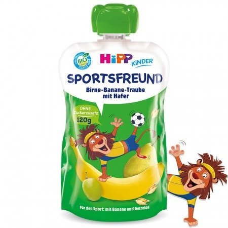HiPP, HiPPiS Sport Bio, mus z gruszek bananów winogron i owsa, 120 ml Hipp