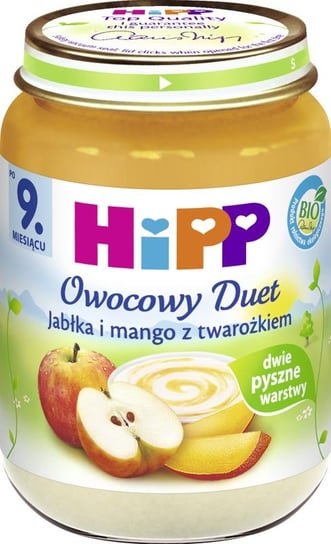 Hipp, Owocowy duet, jabłka i mango z twarożkiem - bio, 160 g, 9m+ Hipp