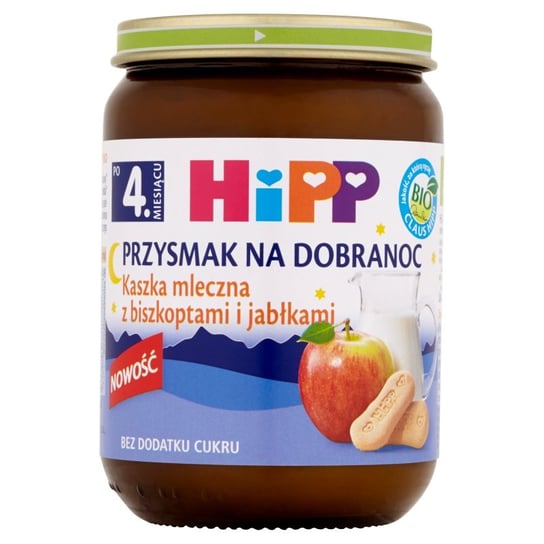 HIPP Przysmak na Dobranoc Kaszka mleczna z biszkoptami i jabłkami po 4. miesiącu 190 g Bio Hipp