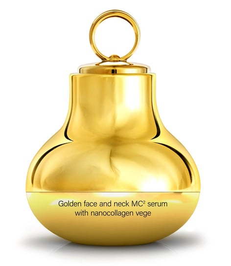 Hiskin Skinled golden face and neck mc2 serum with nanocollagen vege kolagenowe złote serum do twarzy z mikromasażerem 30ml HISKIN