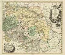 Historische Karte: Fürstentum Halberstadt mit der Abtei Quedlinburg und der Grafschaft Werningerode und der Harz 1760 (Plano) Schenk Peter