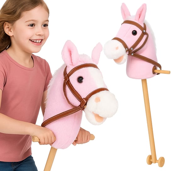 HOBBY HORSE DUŻY KOŃ NA KIJU NA PATYKU KONIK GŁOWA KONIA PLUSZOWY NA BATERIE RÓŻ MORAMO