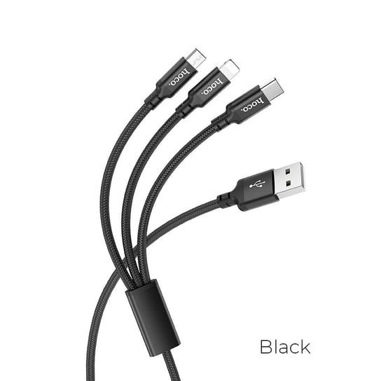 HOCO kabel USB 3w1 do iPhone Lightning 8-pin + Micro + Typ C X14 TIMES czarny Inna marka