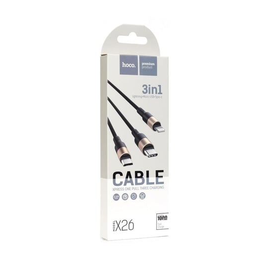 HOCO kabel USB 3w1 do iPhone Lightning 8-pin + Micro + Typ C X26 1 metr czarno-złoty HOCO.