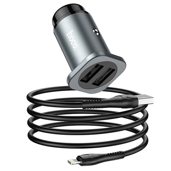 HOCO ładowarka samochodowa 2 x USB + kabel do iPhone Lightning 8-pin Wise Road NZ4,8A 24W szara Zamiennik/inny