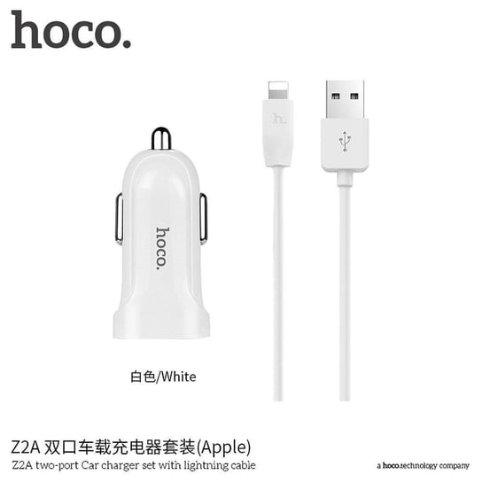 HOCO ładowarka samochodowa 2 x USB + kabel do iPhone Lightning 8-pin Z2A 2,4A biała HOCO.