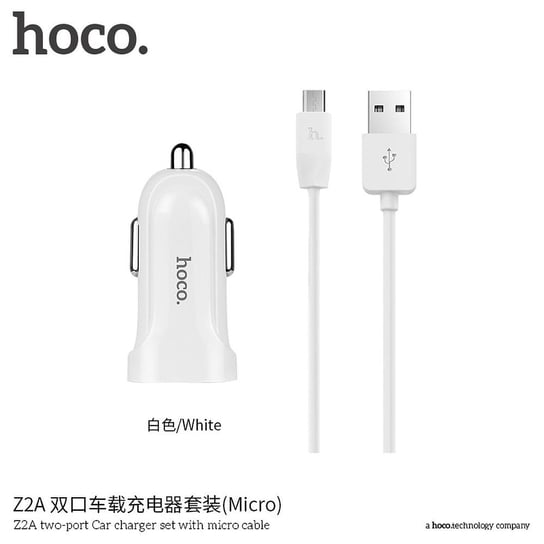 HOCO ładowarka samochodowa 2 x USB + kabel Micro Z2A 2,4A  biała Zamiennik/inny