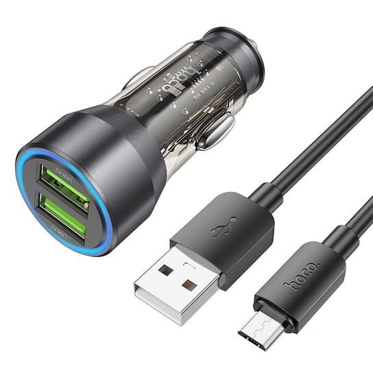 HOCO ładowarka samochodowa 2 x USB QC 18W + kabel USB do Micro NZ12 transparentna czarna HOCO.