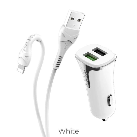 HOCO ładowarka samochodowa 2 x USB QC3.0 + kabel do iPhone Lightning 8-pin Z31 biała HOCO.