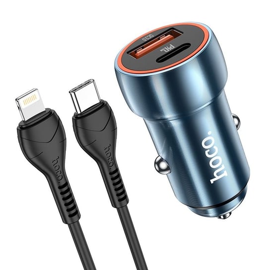 HOCO ładowarka samochodowa Typ C + USB QC 3.0 Power Delivery 20W z kablem do iPhone Lightning 8-pin Z46A niebieska HOCO.