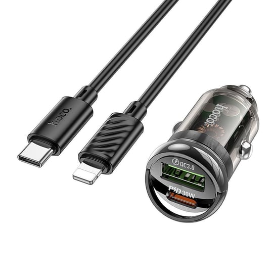 HOCO ładowarka samochodowa USB QC 3.0 + Typ C + kabel Typ C do Apple Lightning 8-pin PD 30W Z53A czarna HOCO.
