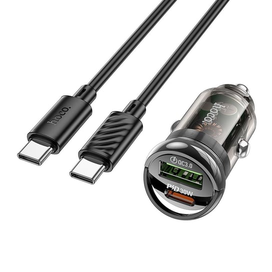 HOCO ładowarka samochodowa USB QC 3.0 + Typ C + kabel Typ C do Typ C PD 30W Z53A czarna HOCO.