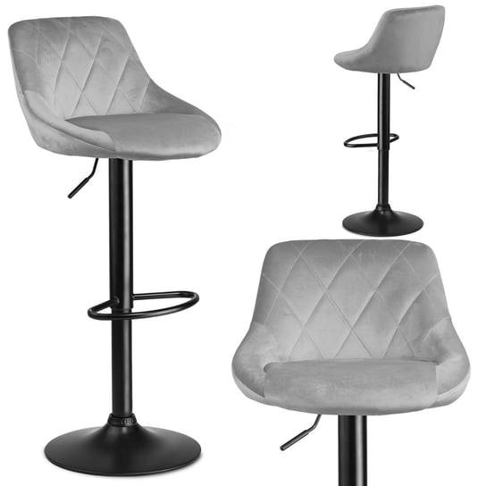 Hoker barowy z oparciem, krzesło obrotowe, regulowane, stołek Sofotel Nerra jasnoszary SOFOTEL