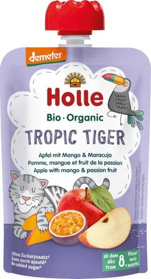 Holle, Bio, mus owocowy tropikalny tygrys z jabłek mango i marakui, 100 g Holle