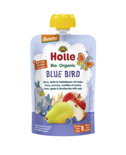 HOLLE Mus Niebieski ptak Gruszka, jabłko i jagoda z owsem od 6 miesiąca 100 g Bio Holle