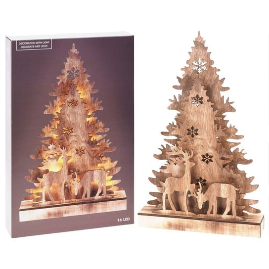 Home Styling Collection Choinka Świąteczna Drewniana Świecąca 3D Dekoracyjna Ozdobna Boże Narodzenie 16 Led 38 Cm Home Styling Collection