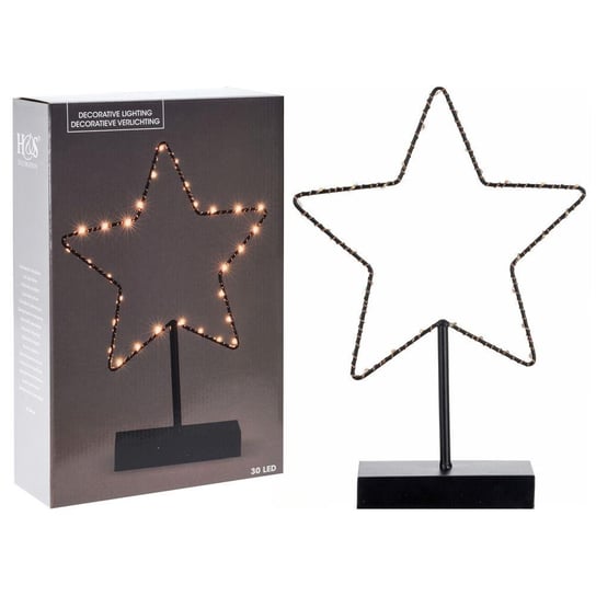 Home Styling Collection Gwiazda świąteczna świecąca dekoracyjna lampka stołowa metalowa czarna ozdobna 30 LED 34 cm Home Styling Collection