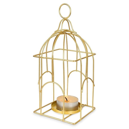 Home Styling Collection Lampion Świecznik Na Świeczkę Tealight Metalowy Złoty Klatka Dla Ptaków Home Styling Collection
