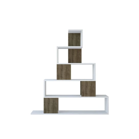 Homemania Regał Pyramid, 120x22x130,8 cm, biel i orzech włoski Homemania