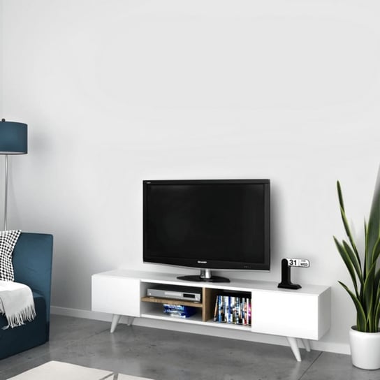 Homemania Szafka pod telewizor Dore, 160x29,7x40,6 cm, biel i orzech Homemania
