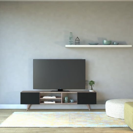 Homemania Szafka pod telewizor Dore, 160x29,7x40,6 cm, czerń i orzech Homemania