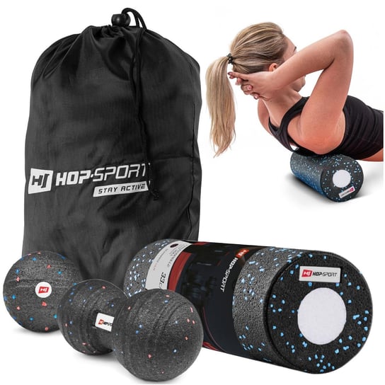 Hop-Sport, Zestaw piłeczek do masażu+roller, czarny Hop-Sport
