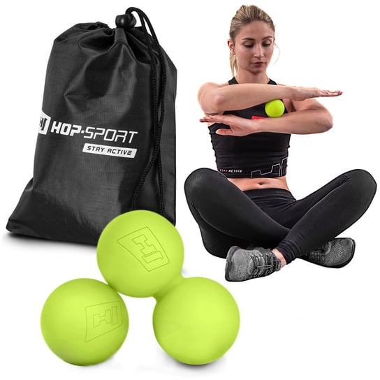 Hop-Sport Zestaw piłeczek lacrosse pojedyncza+podwójna limonkowy 6,3cm Hop-Sport