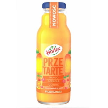 Hortex Premium Smoothie jabłko, pomarańcza, banan, mango, acerola z dodatkiem rozdrobnionych nasion quinoa butelka szklana 300ml Hortex