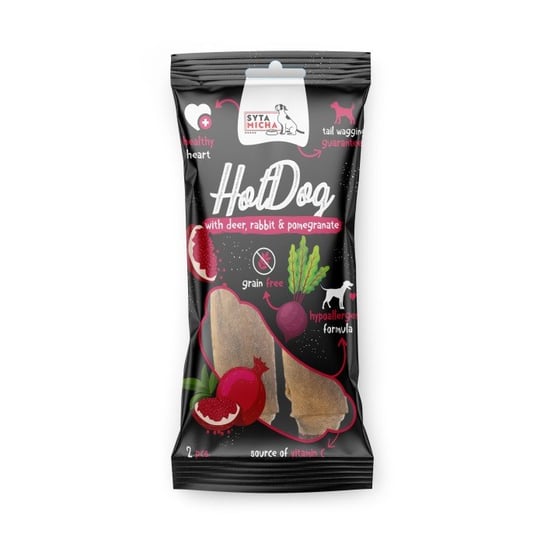 Hot Dog do zucia dla psa - królik z granatem w skórze jelenia 2 szt. Syta Micha Syta Micha