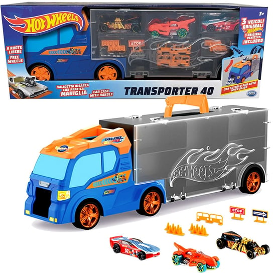 Hot Wheels Ciężarówka Transporter + 3 autka i akcesoria drogowe ODS