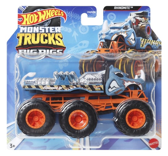 Hot Wheels, Monster Trucks 6-kołowa ciężarówka 1:64 Rhinomite, HWN91 Mattel